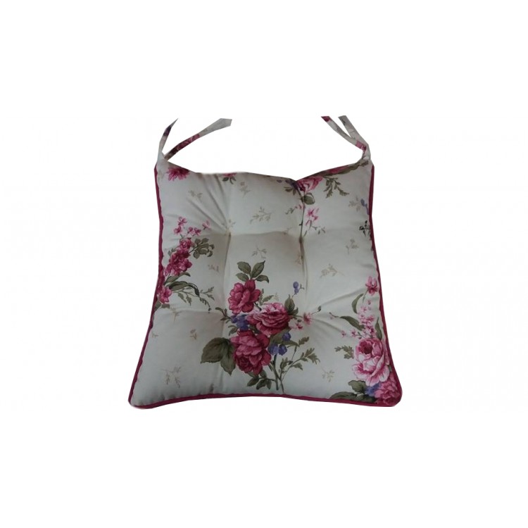 Fitilli Çiçekli Kare Sandalye Minderi 4 Adet Takım-Fitsdekor